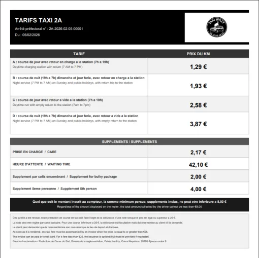 tarif taxi-ajaccio-porticcio-sarrola-pietrosella-agosta-alata